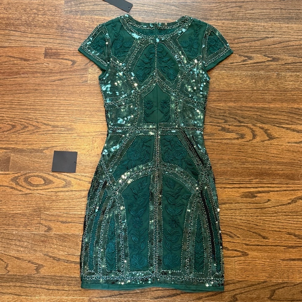 NWT Lulus Spread Your Shine Emerald Green Sequin Embroidered Bodycon Dress - Picture 10 of 10